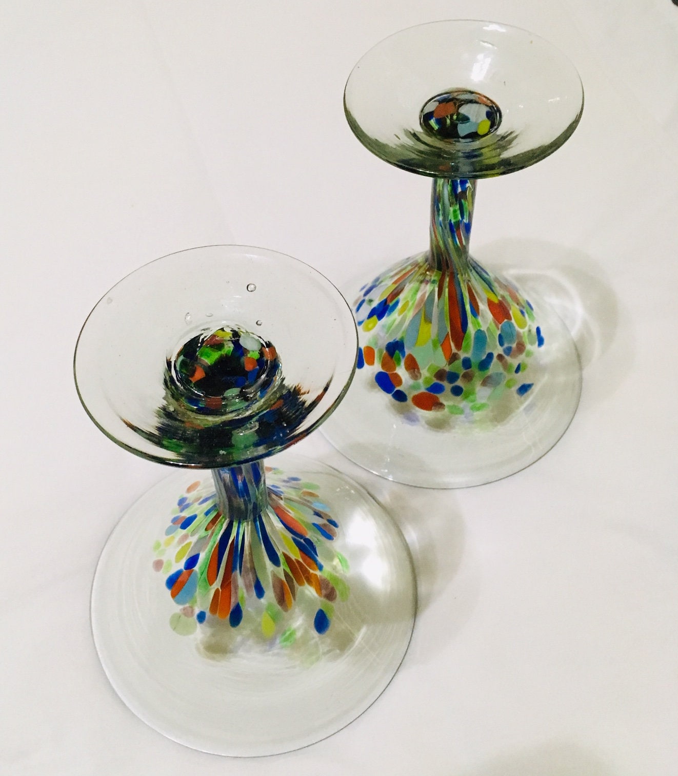 Multi Color Confetti Hand Blown Martini or Margarita Glasses, Set of