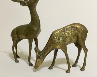 Brass Deer Pair  Buck And Doe Figurines