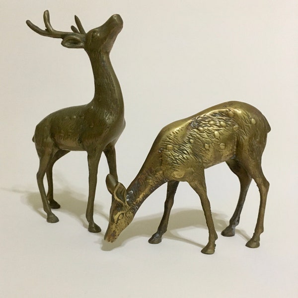 Brass Deer Pair  Buck And Doe Figurines