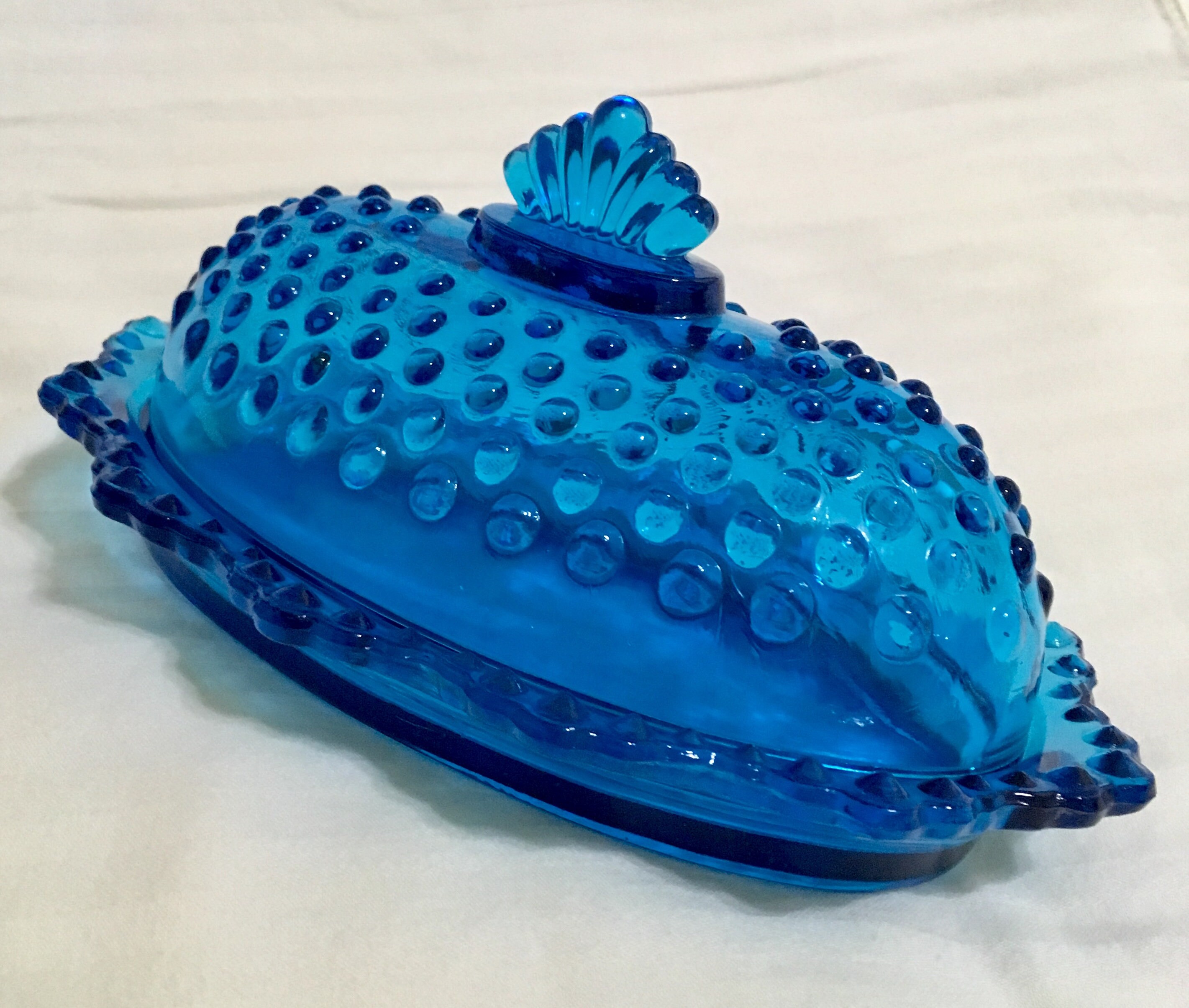 Fenton Blue Hobnail Glass Covered Butter Dish