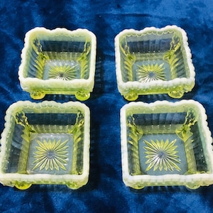 Northwood Glass Alaska Canary Bowls, Opalescent,  Vaseline Glass,Set of 4 or 2