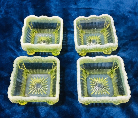Northwood Glass Alaska Canary Bowls, Opalescent,  Vaseline Glass,Set of 4 or 2