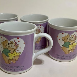 American Greetings "We Never Outgrow Our Need For Hugs" Mugs  Set of Four