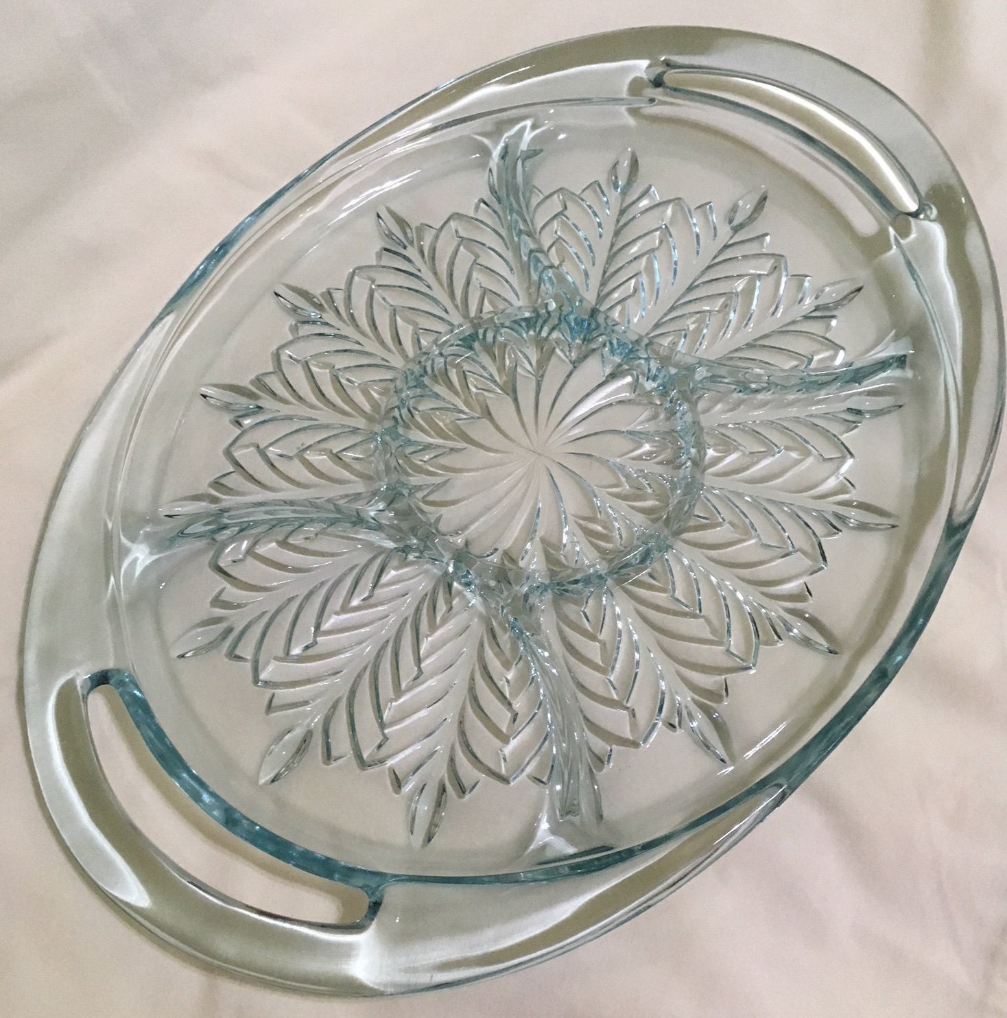 Glass Vintage Feather Blue 5 Part Divided Serving Dish