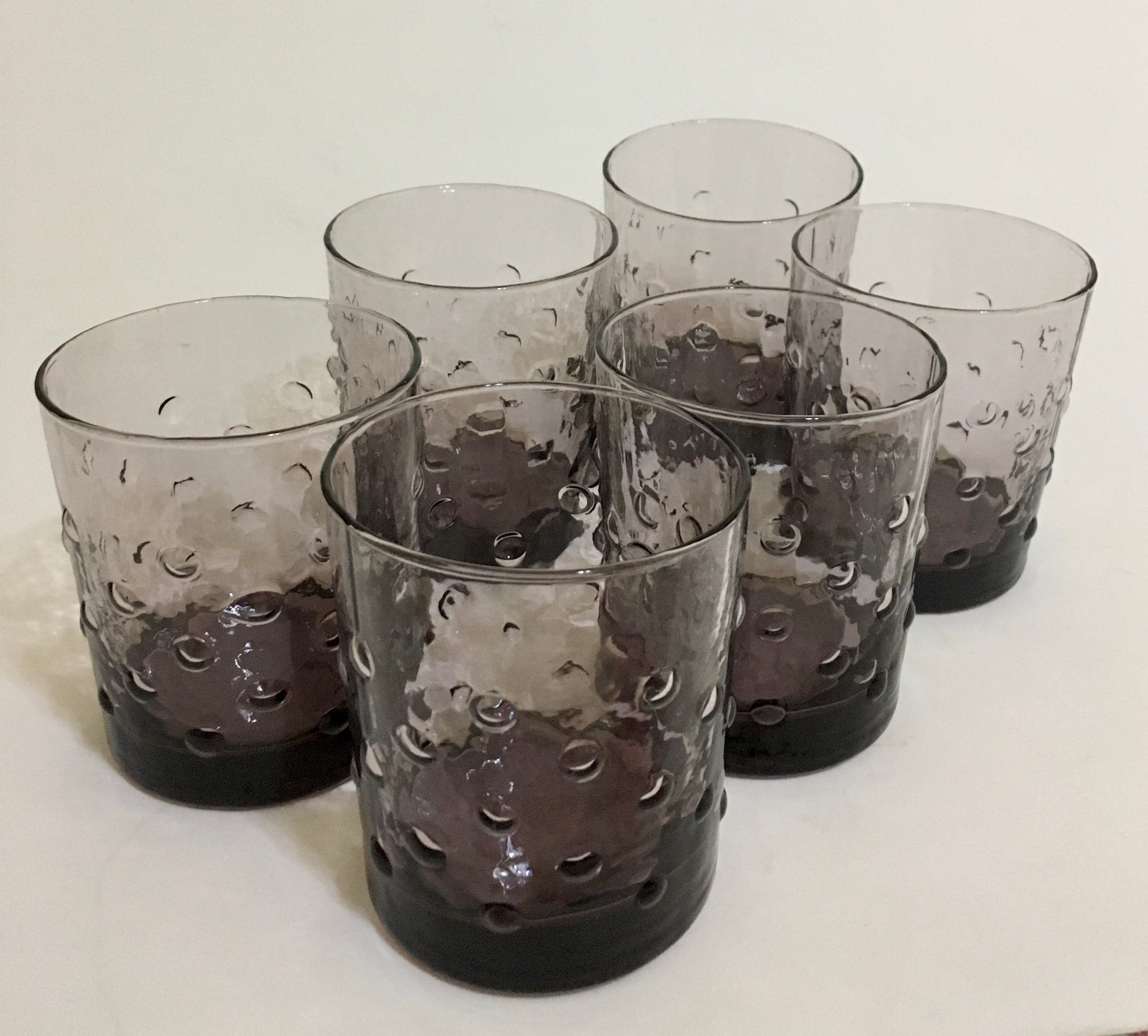 Amethyst Purple Hobnail Glass Tumblers Set of Six Barware/Juice Glasses