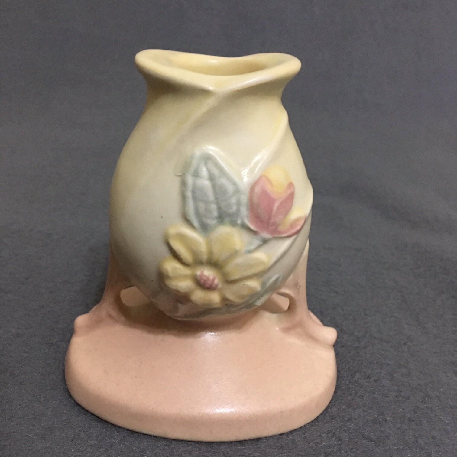 Vintage Hull Art Pottery Candle Holder, 274 Stamp, Magnolia Pattern