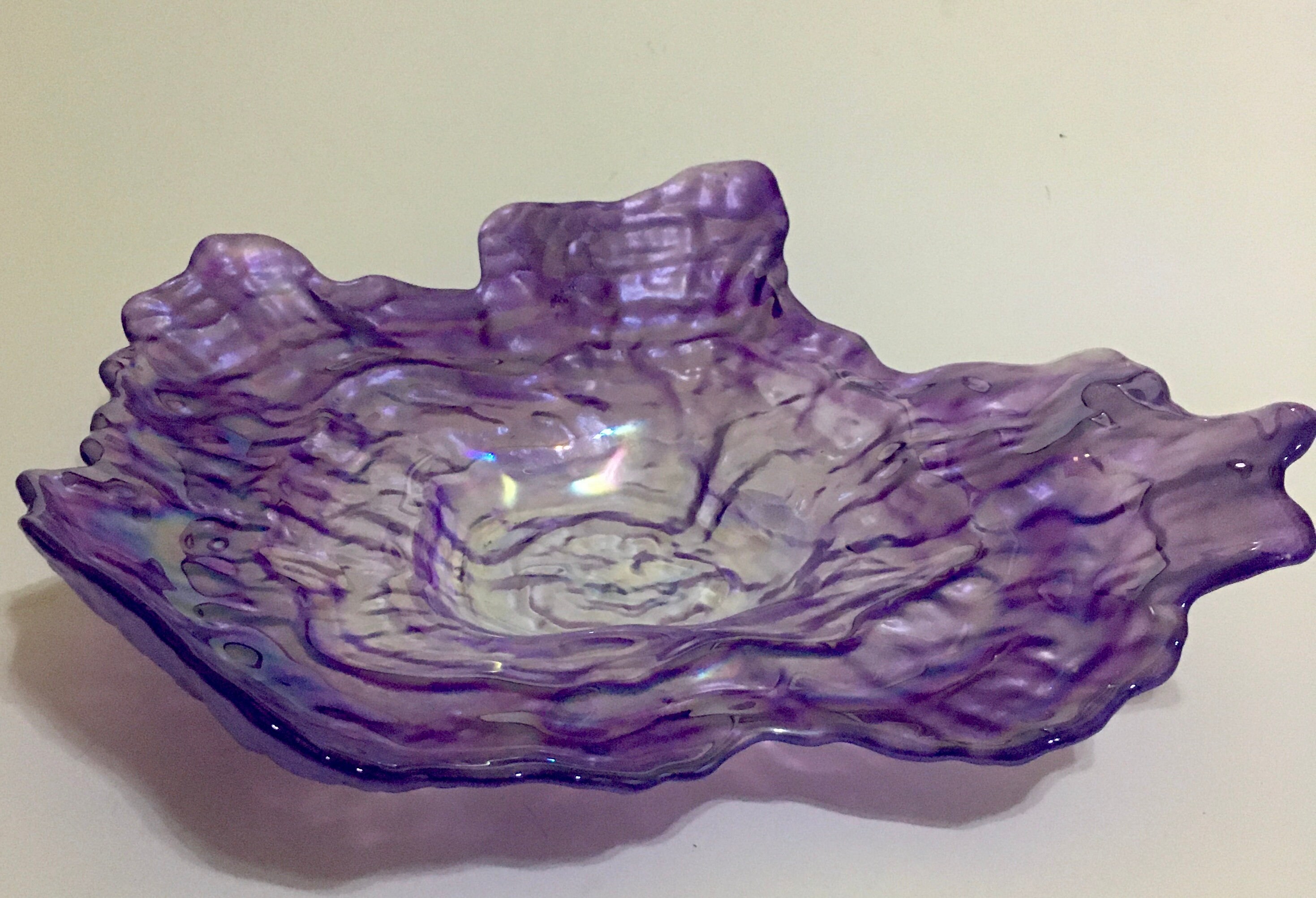 Turkish Art Glass Oyster Shell Purple Iridescent Glass Large Etsy
