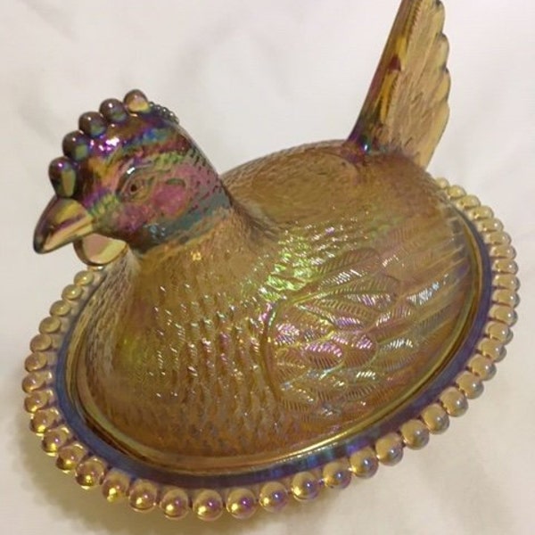 Indiana Glass Carnival Amber Hen on Nest