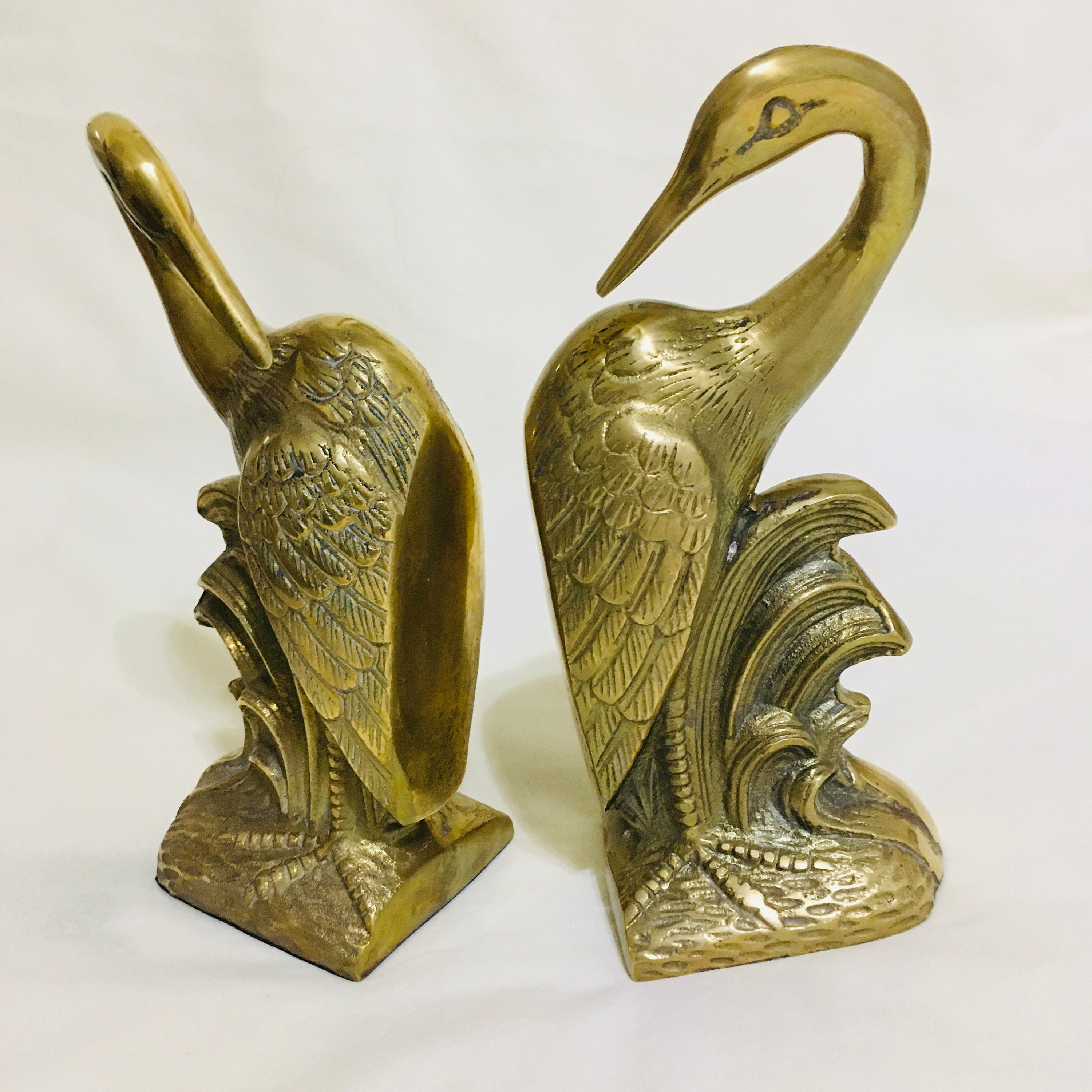 Brass Crane Bookends Vintage MidCentury Modern