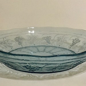 Arcoroc France 8&quot; Round Light Blue Glass Pie Dish Grape and Leaf Pattern