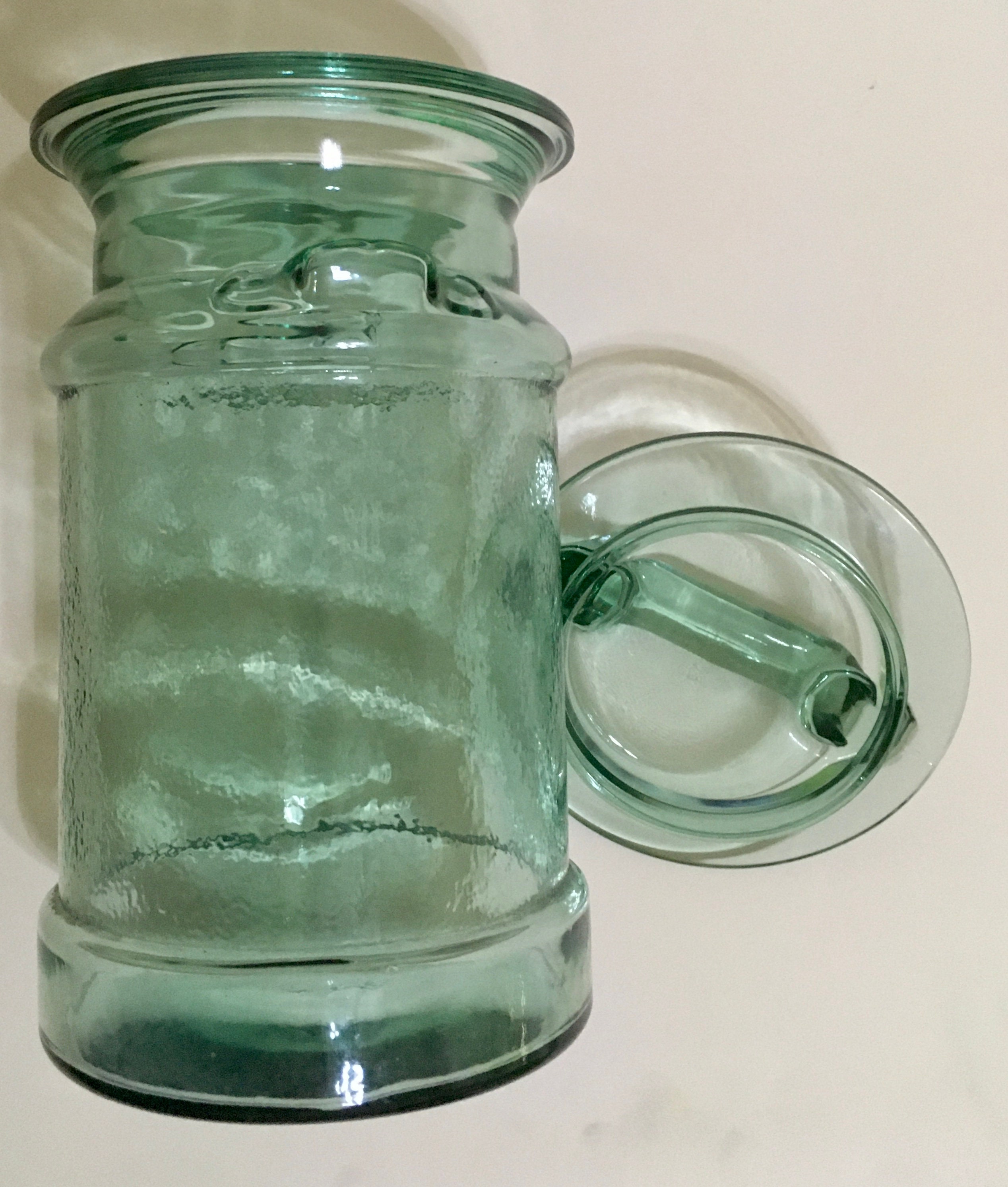 Green Glass Milk Jug Canister Apothecary Jar 10 3/4 Tall