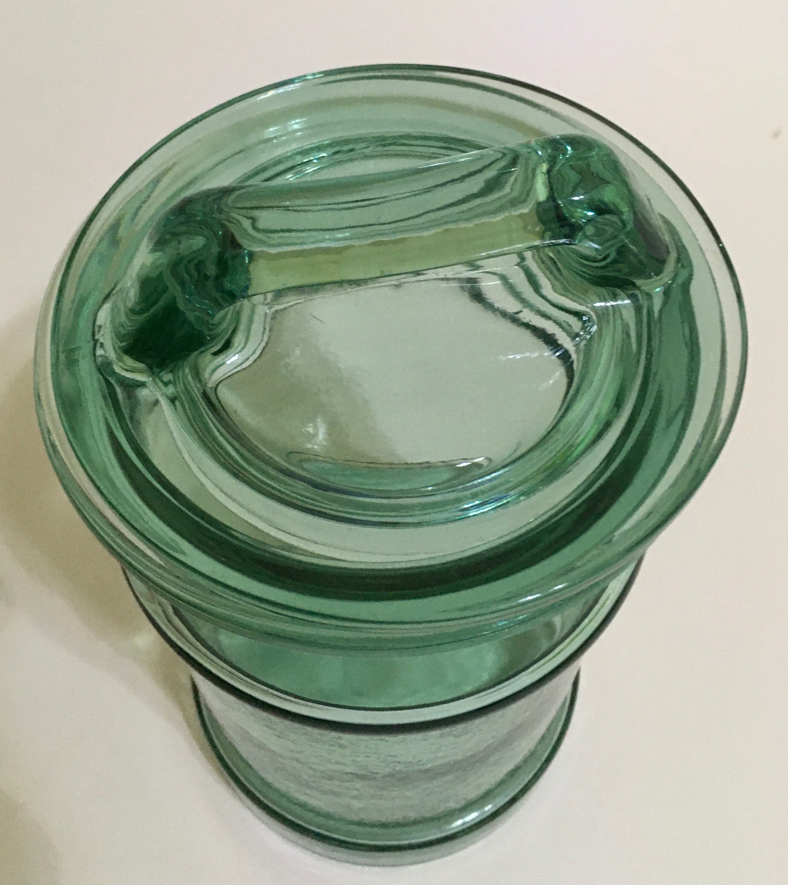 Green Glass Milk Jug Canister Apothecary Jar 10 3/4 Tall