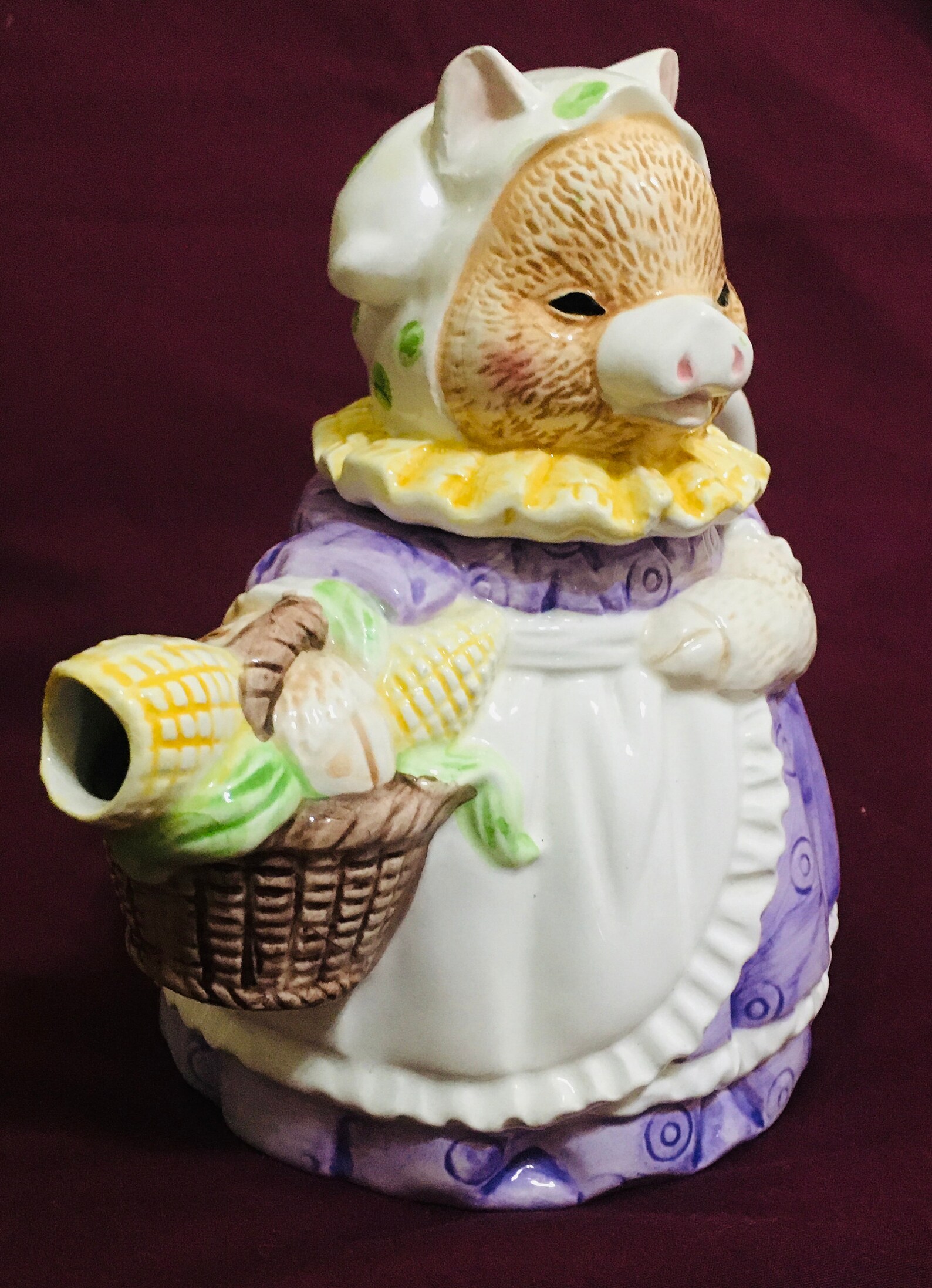 Heritage Mint Ceramic Pig Teapot Purple Dress White Apron and Etsy