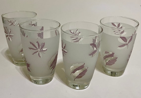 Libbey Purple Leaf Frosted 12 ounce Beverage Glasses  Set of Four