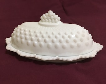 Fenton White Milk Glass Butter Dish and Lid