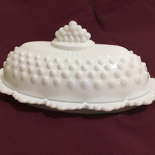 Fenton White Milk Glass Butter Dish and Lid