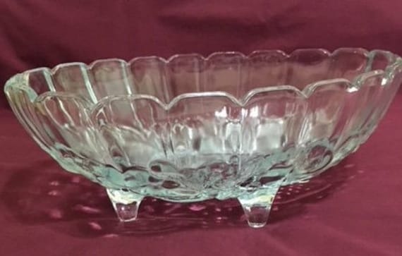 Light Blue Indiana Glass Grape Harvest Oval Bowl, Footed, 12 1/4" by 8 3/4"