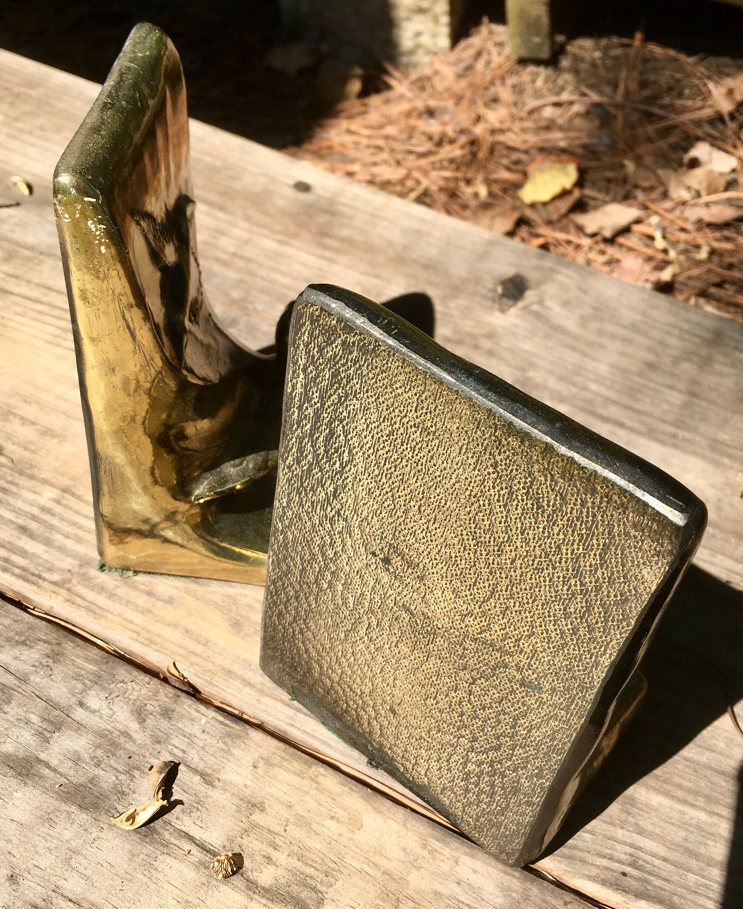 Duck Geese Metal Bookends Vintage Gold with Patina 1950s