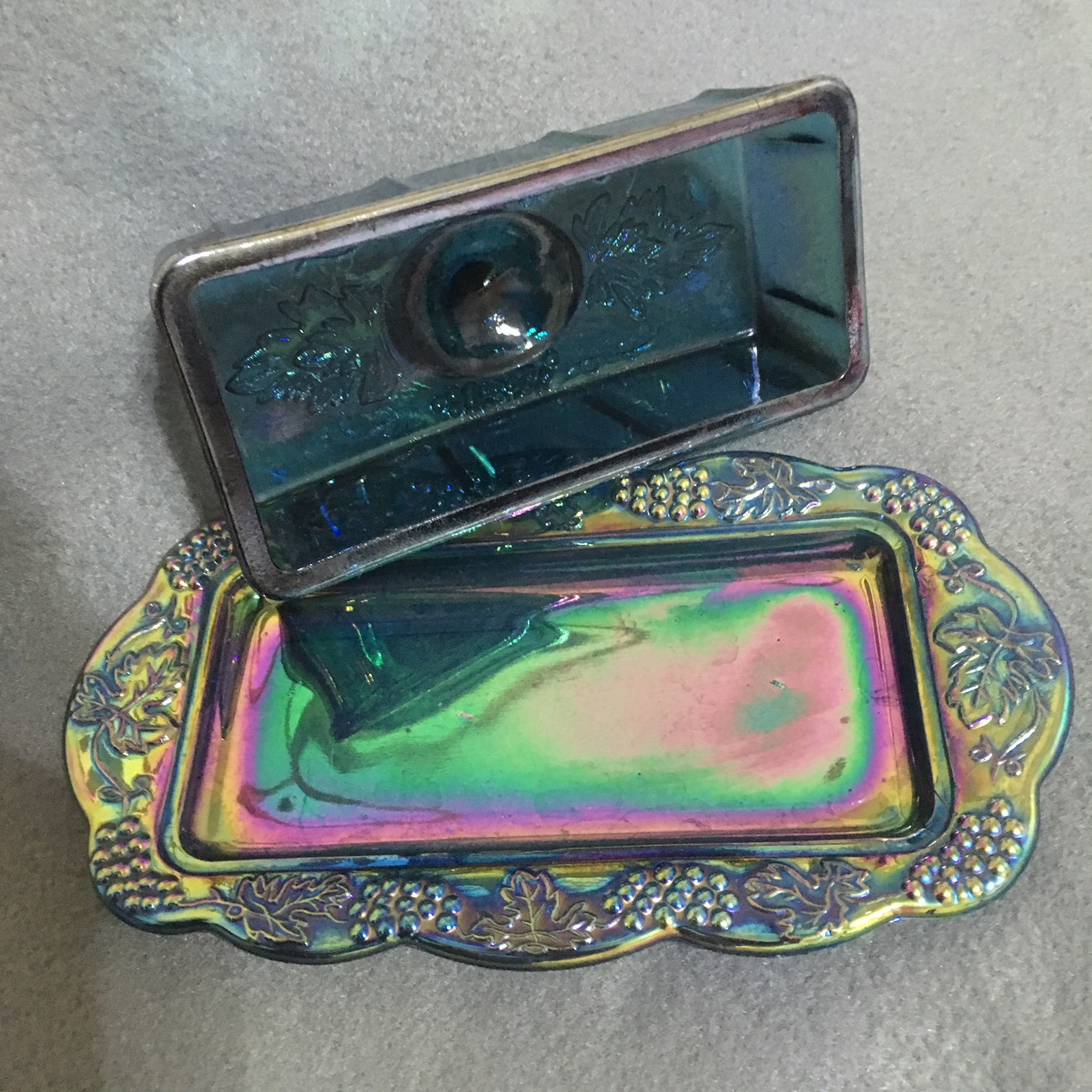 Vintage Indiana Glass Blue Harvest Grape Carnival Glass Butter Dish