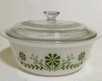 Glasbake Primrose Green Daisy J2600 1 1/2 Quart
