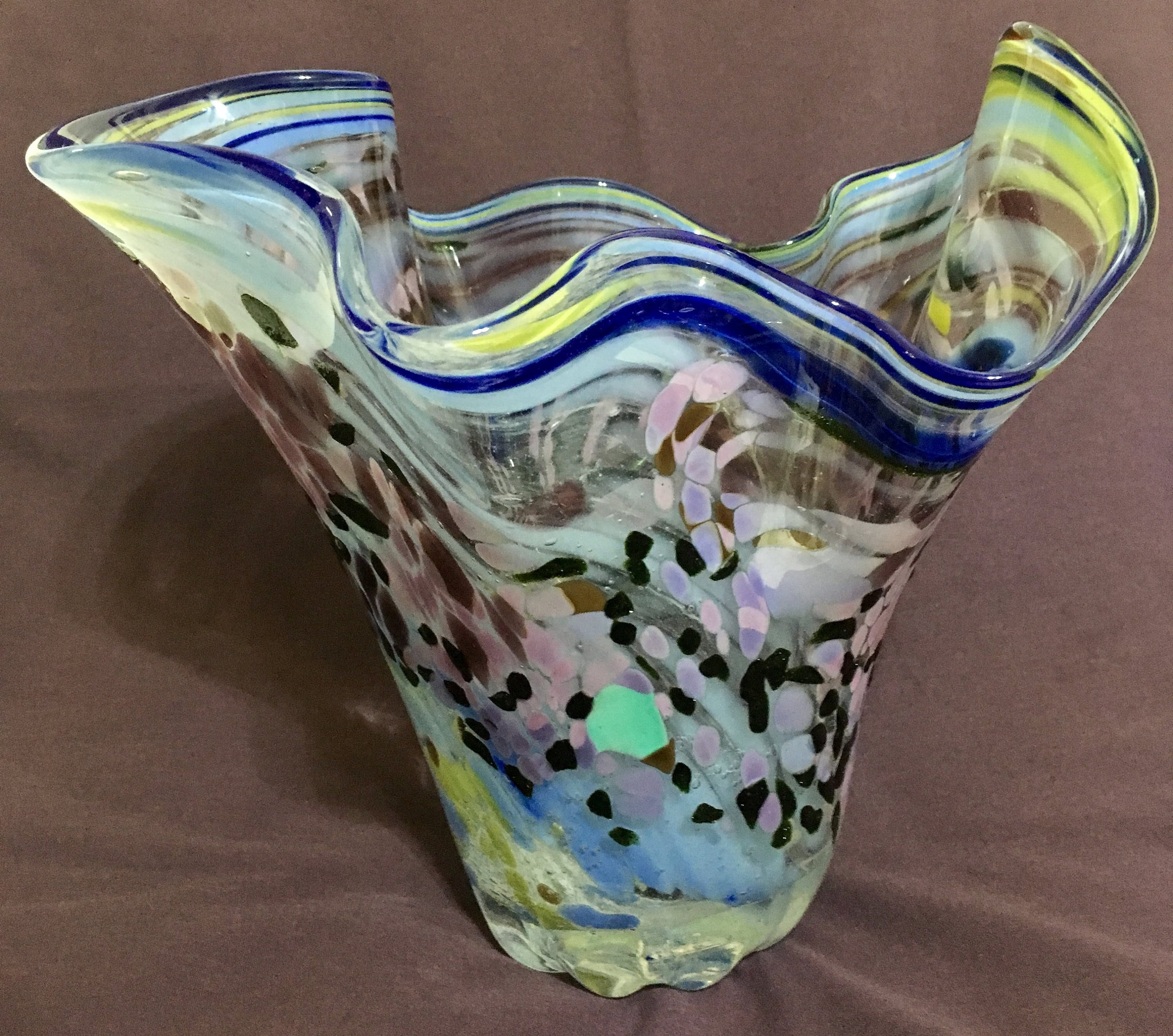 Murano Style Multicolor Handkerchief Vase 8 Inch