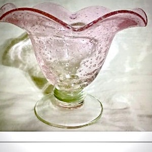 Soft Pink Murano/Teleflora Bubble Glass Compote