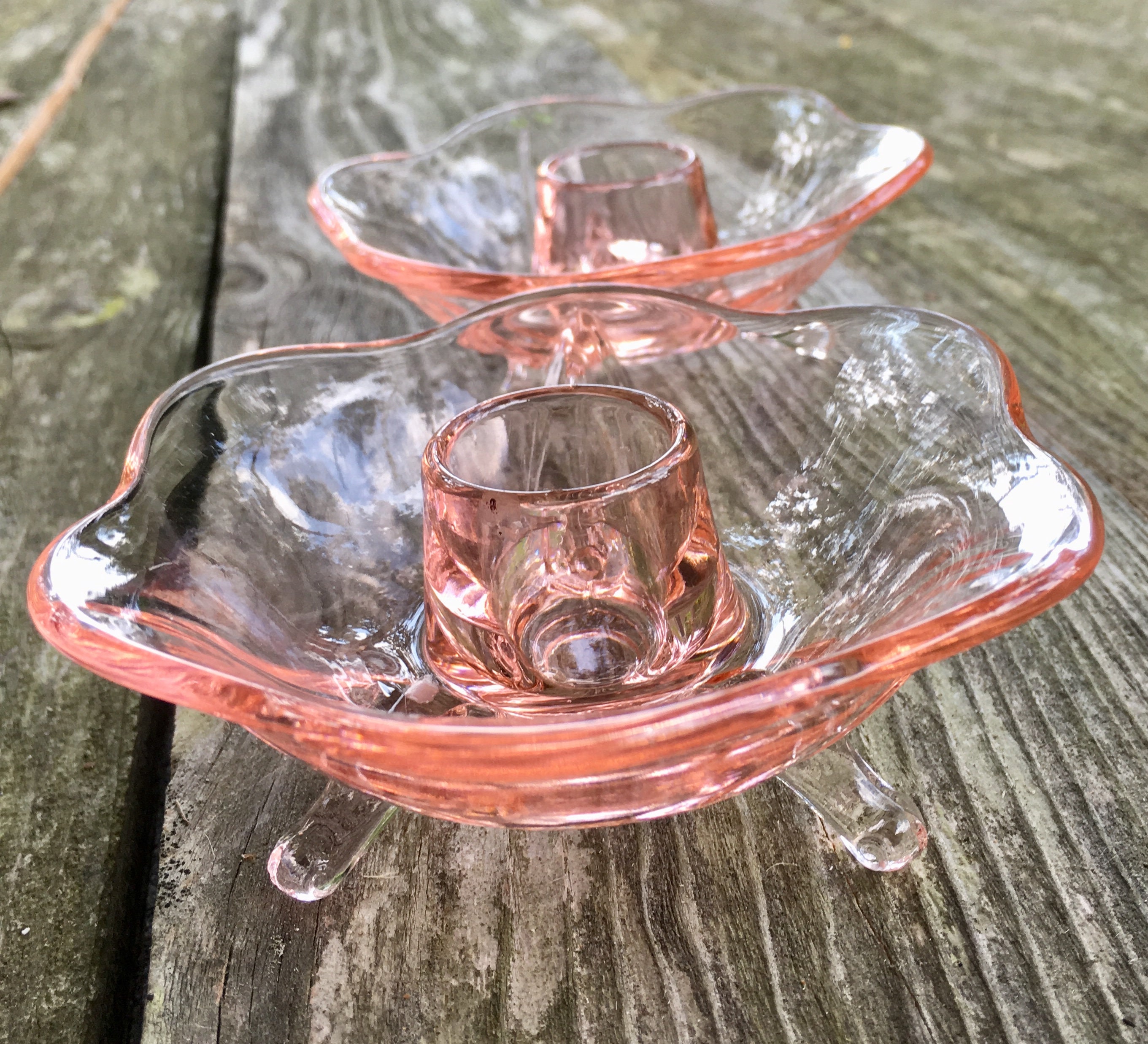 Fostoria Depression Ware Pink Footed Candle Holders, set of 2