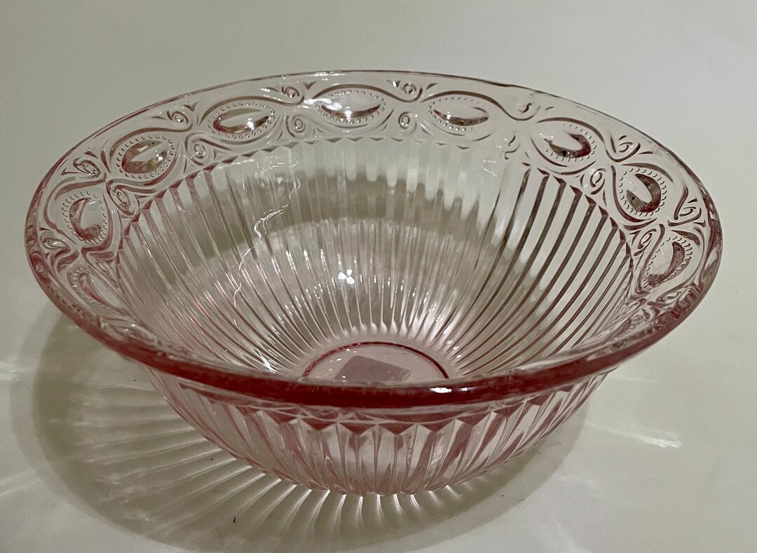 Pink Glass Serving Bowl With Depression Glass Details Made for Etsy