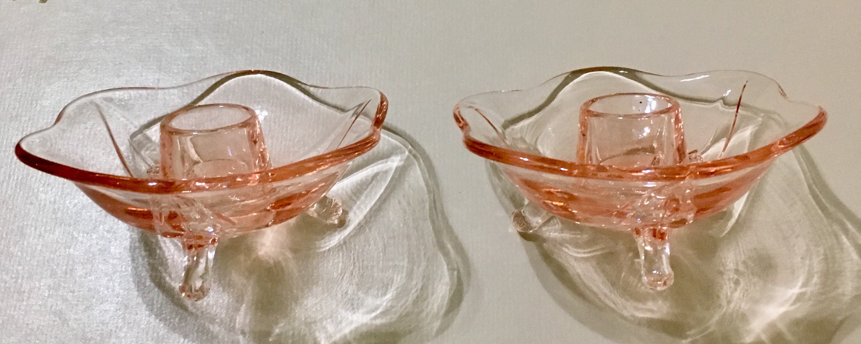 Fostoria Depression Ware Pink Footed Candle Holders, set of 2
