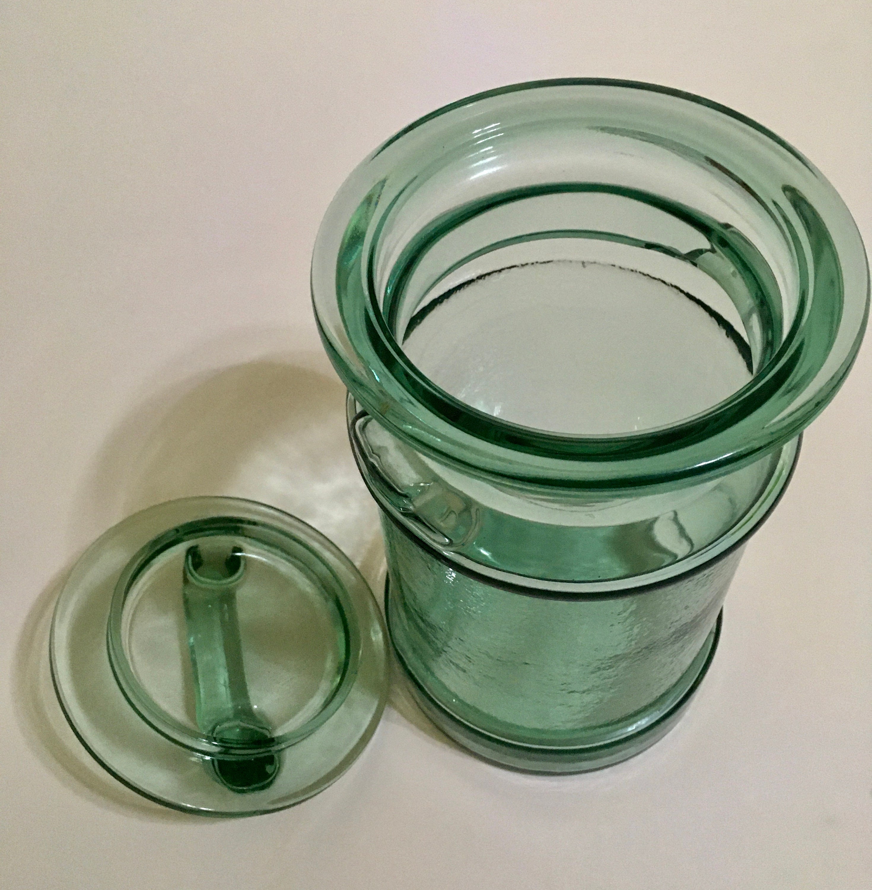 Green Glass Milk Jug Canister Apothecary Jar 10 3/4 Tall