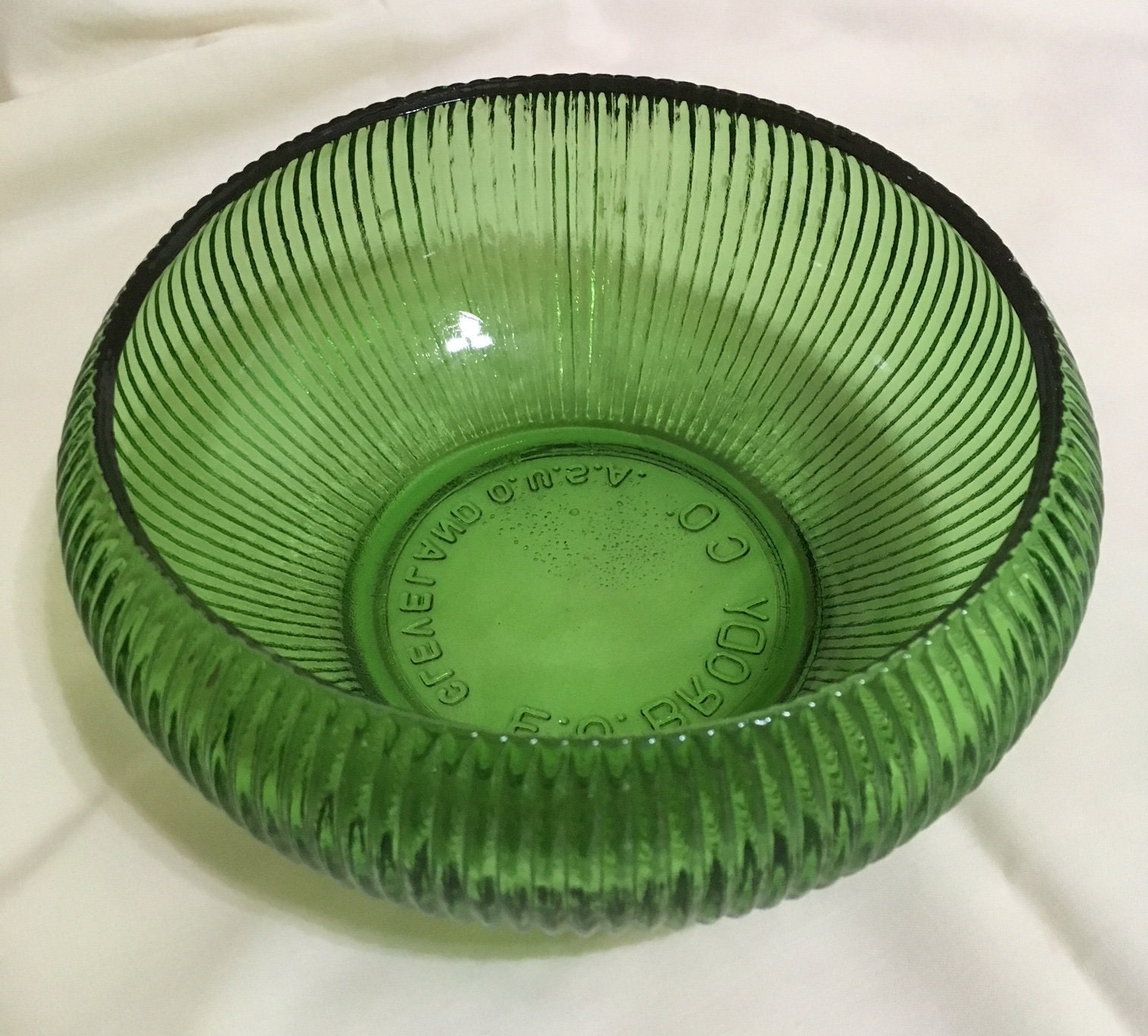 E O Brody Emerald Green Ribbed Glass Bowl, 1960's