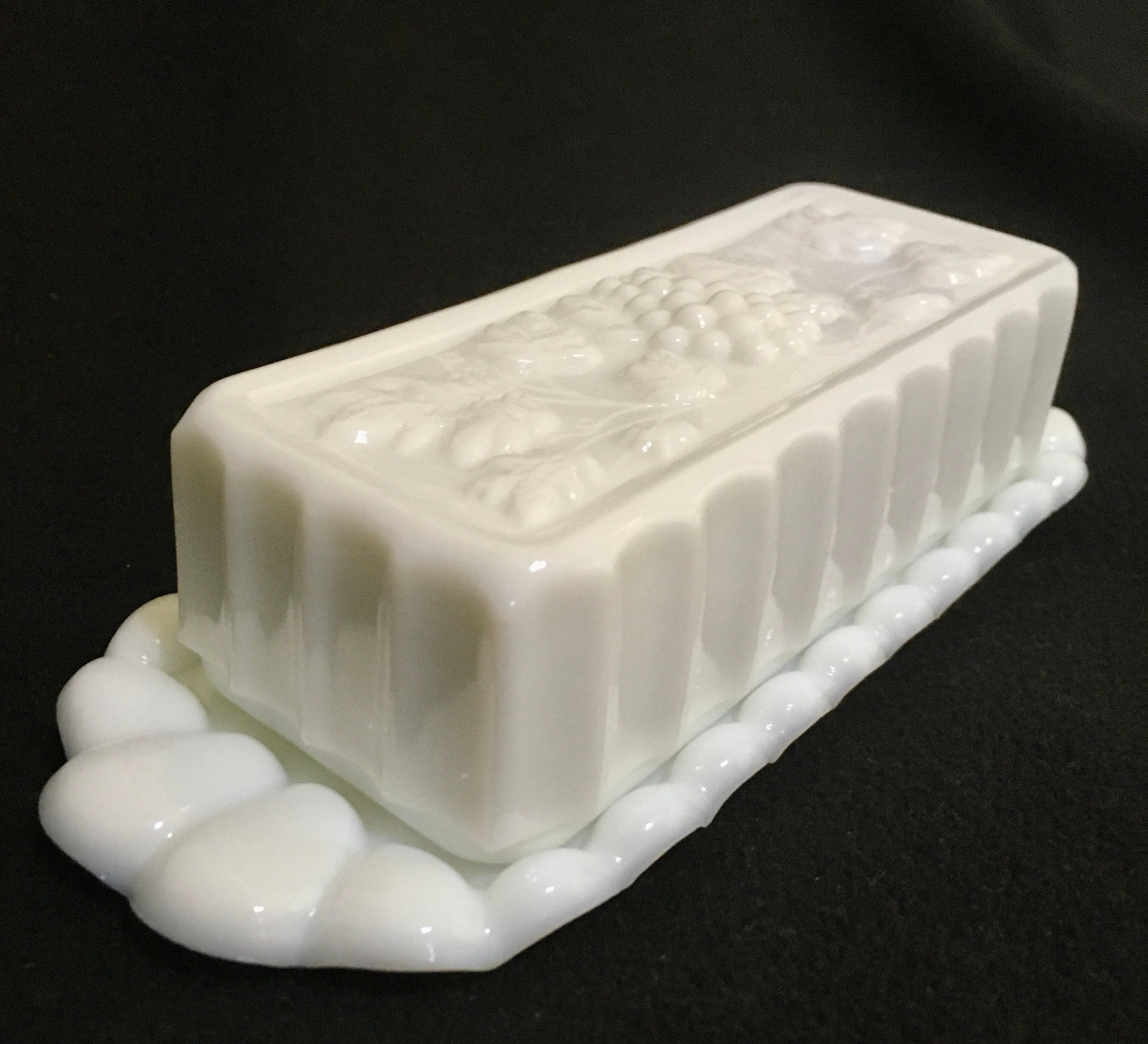 Westmoreland Paneled Grape Milk Glass Butter Dish 1950s