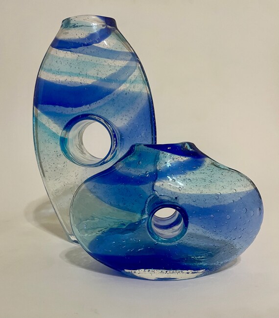 Margie's Garden of California Doughnut Hole Controlled Bubble Glass Vase Set 10" and 4.75"