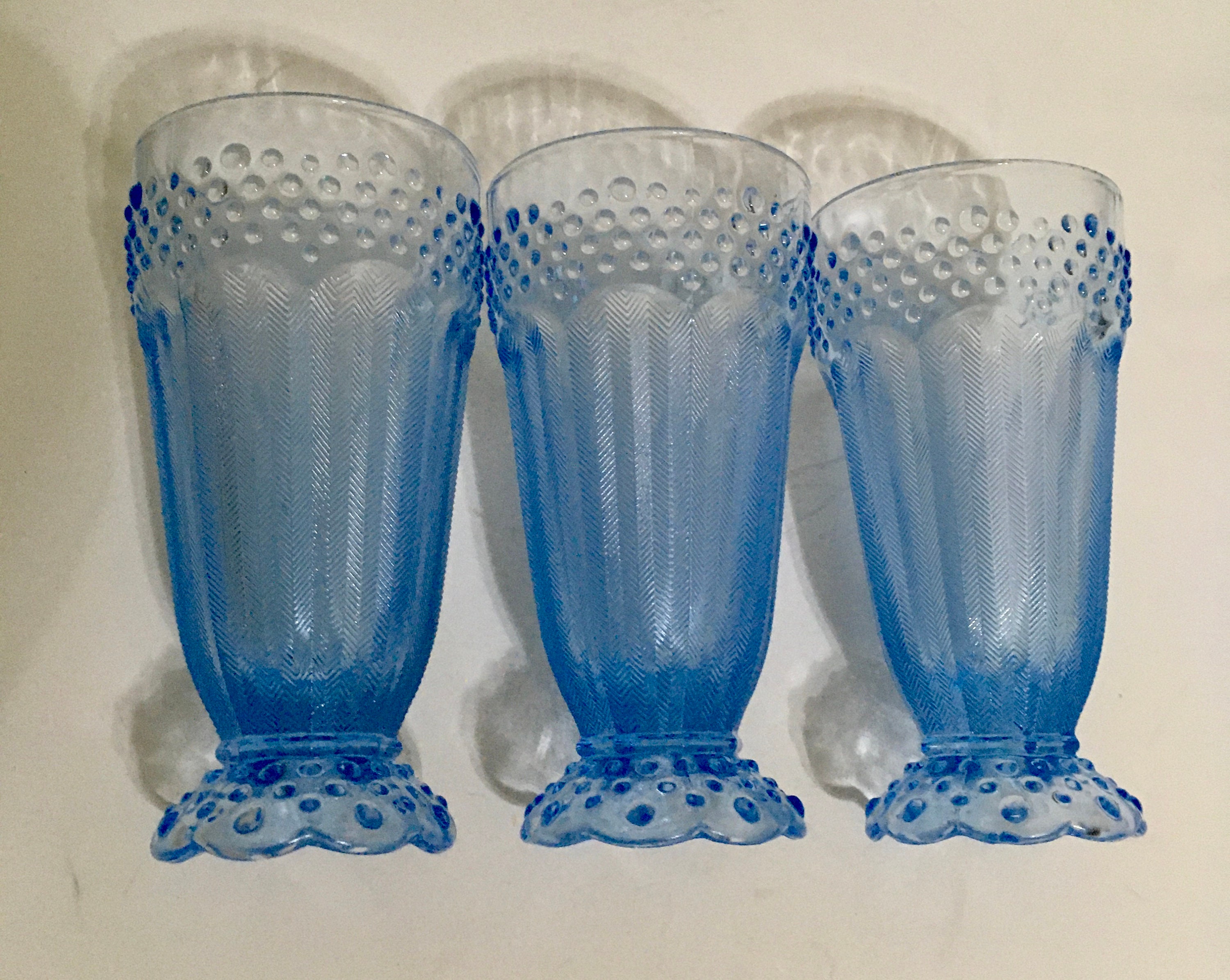 Gorham Crystal Emily's Attic Blue Highball Glasses 6 5/8 Set of 3
