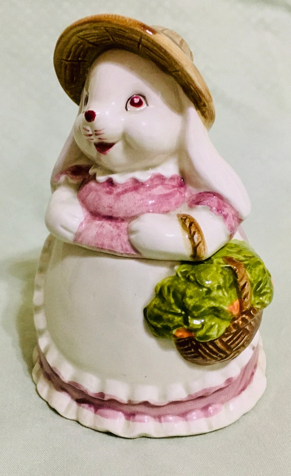 Otagiri Rabbit Carrying Basket Full of Carrots, Honey Pot or Sugar Bowl or Jam Jar