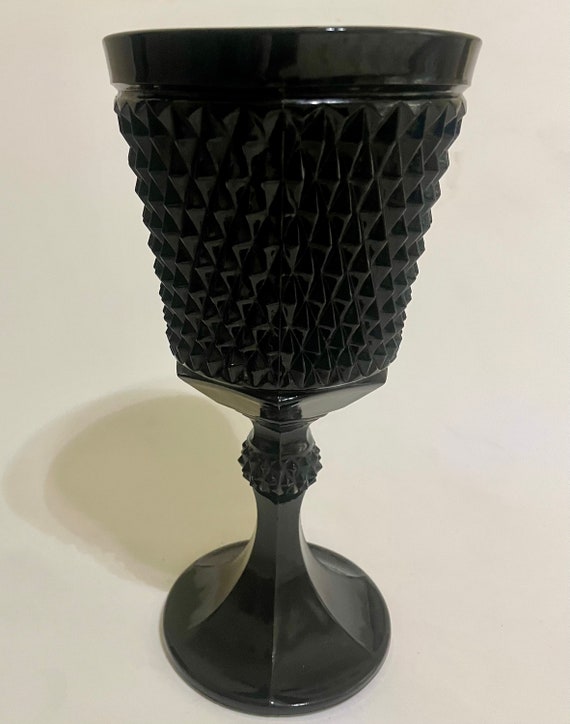 Indiana Glass Tiara Diamond Point Black Milk Glass Vase 10 3/4”