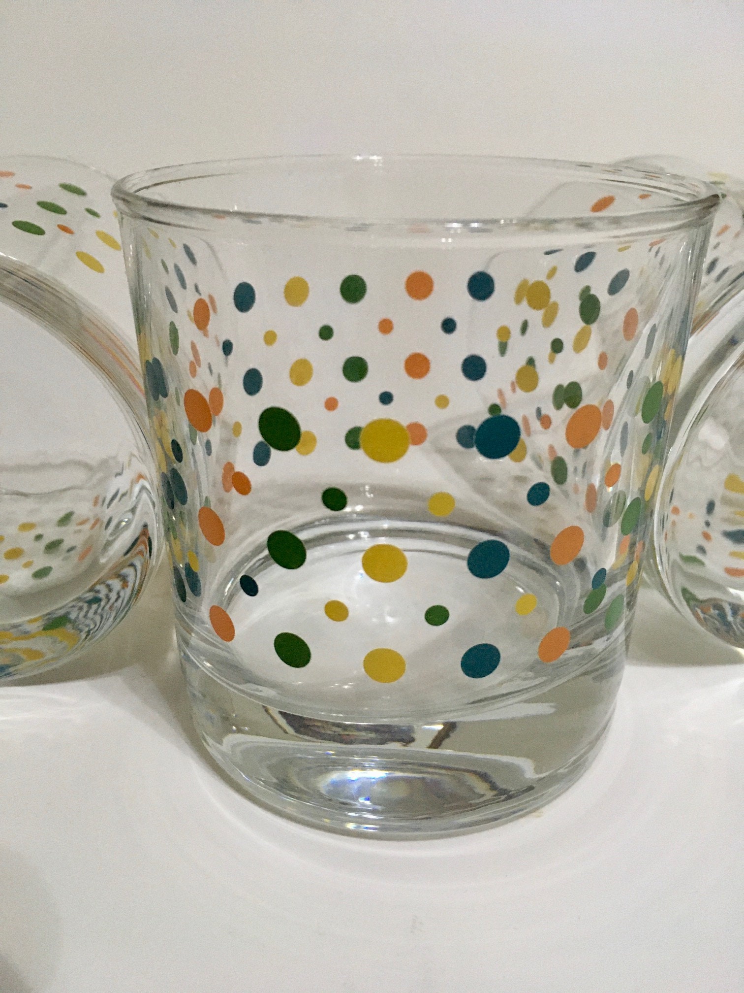 Polka Dot Double Old Fashioned Glasses Set of Four Green Blue Yellow