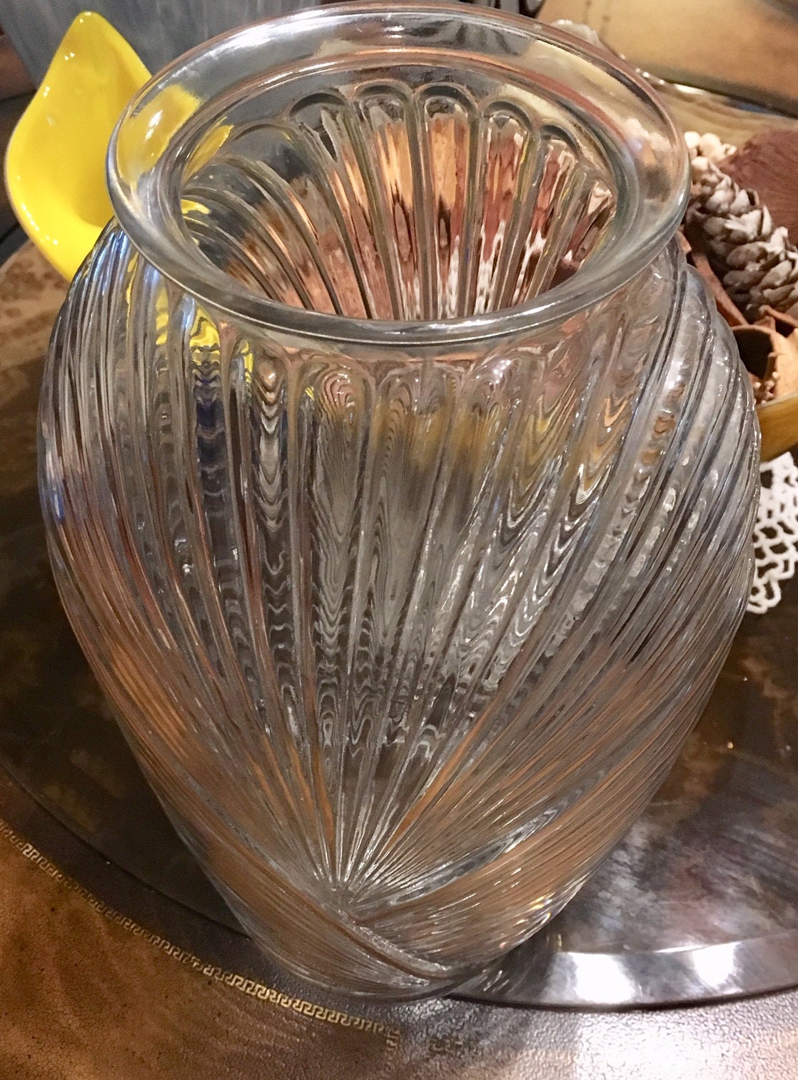 Glass Art Deco Vase with Ribbed/Pleated Drape Design 1930's, Clear