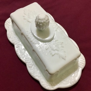 Butter Dish by Indiana Glass Milk Glass Colony Harvest Grape Covered