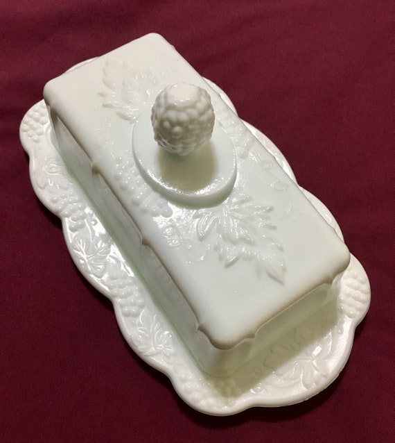 Butter Dish by Indiana Glass Milk Glass Colony Harvest Grape Covered