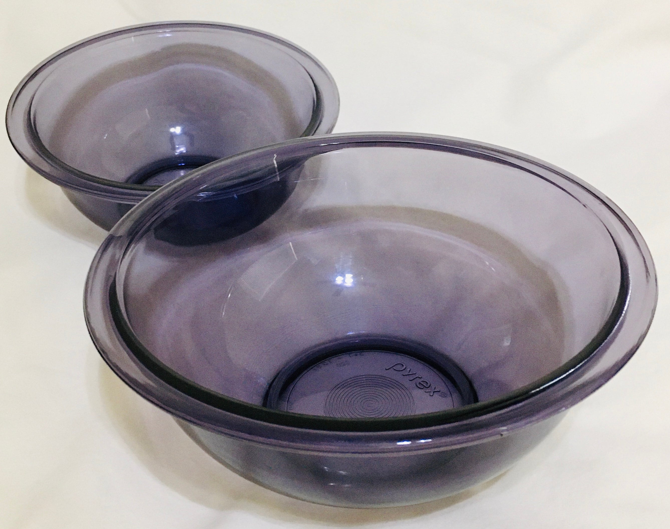 Two Pyrex Purple Mixing Bowls, 1 Quart and 1.5 Quart