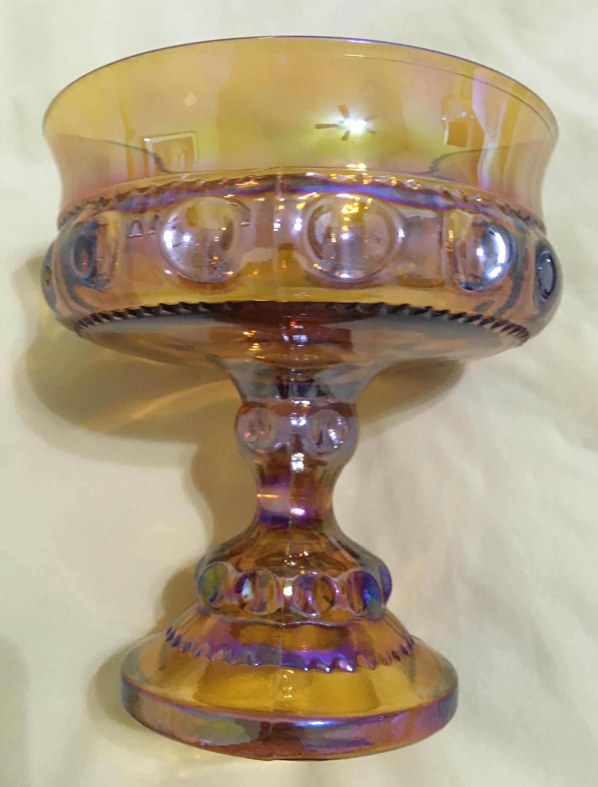 Indiana Carnival Glass Iridescent Gold Kings Crown Compote