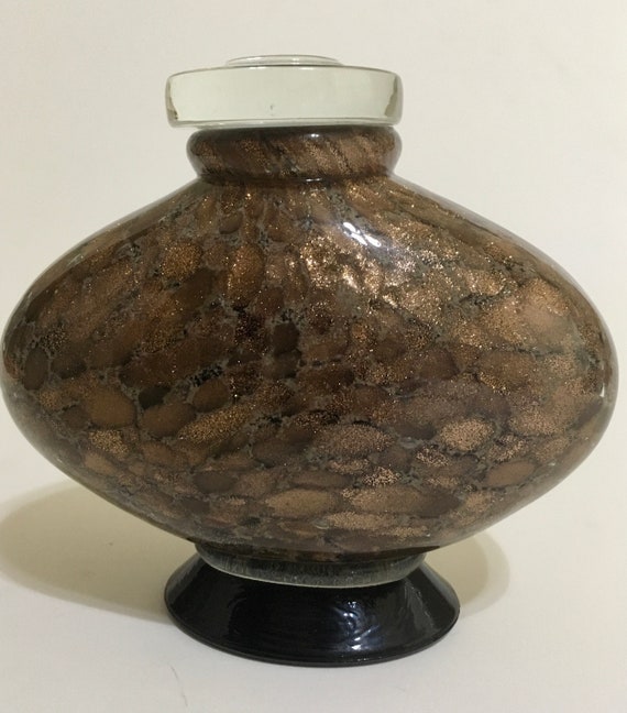 Dale Tiffany Hand Blown Glass Speckled Earth Tones with Black Base Jar or Perfume Bottle