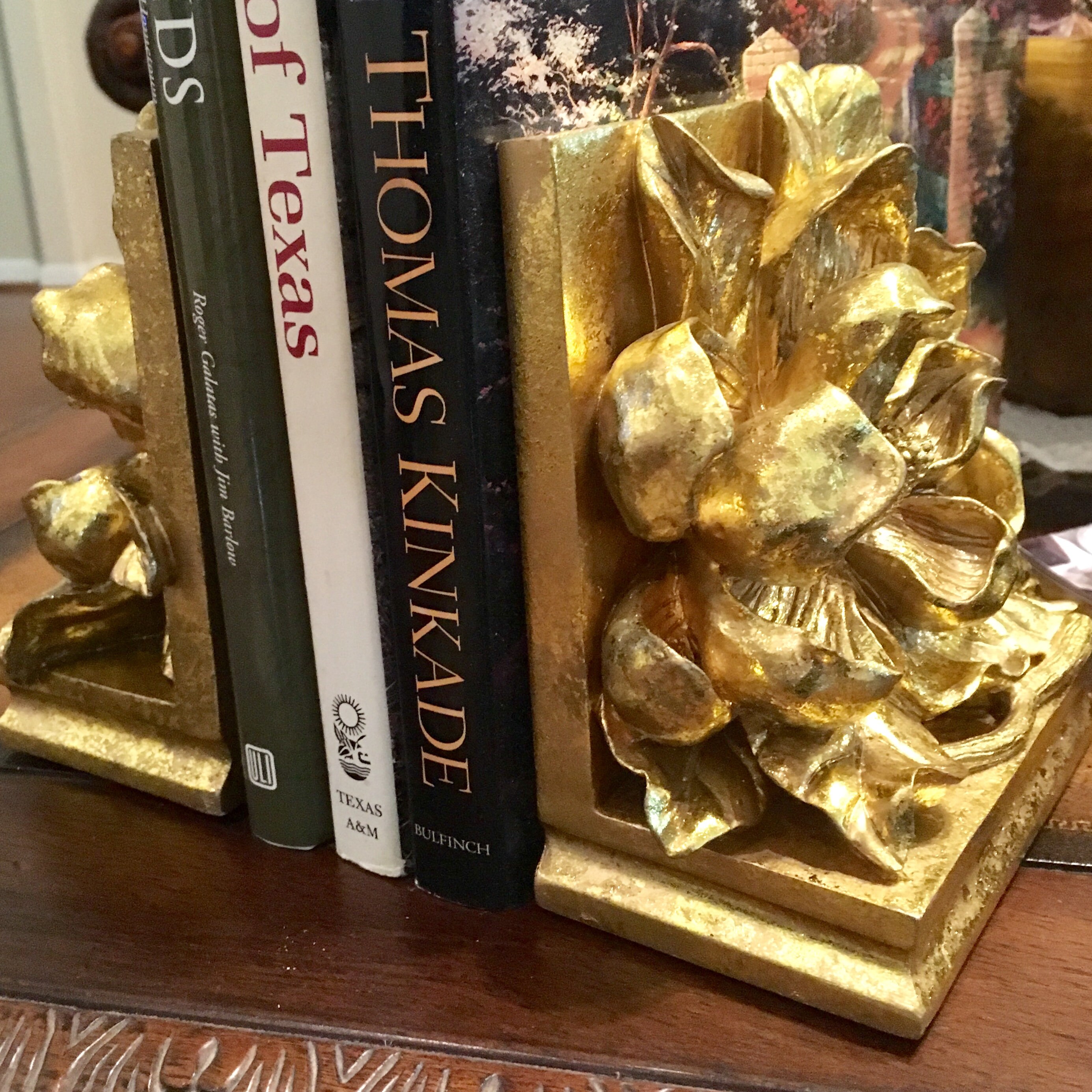Magnolia Bookends Gold Petals, Heavy Resin
