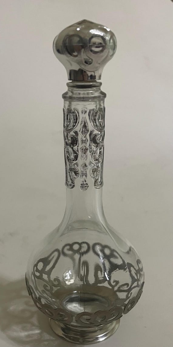 Avon Perfume Bottle  With Metal Filigree and Top Cap