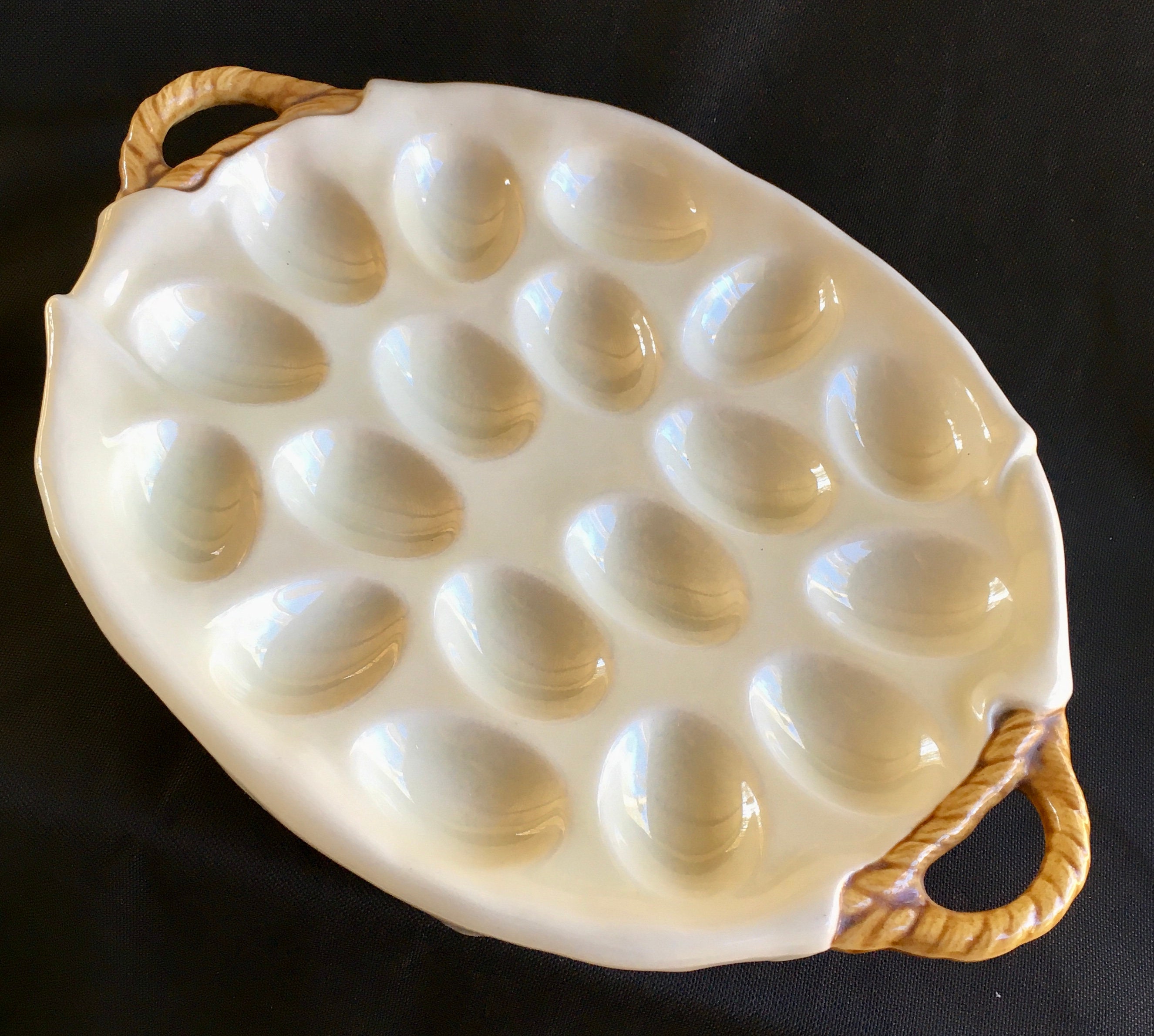 Deviled Egg Serving Platter Ceramic Basket with Handles