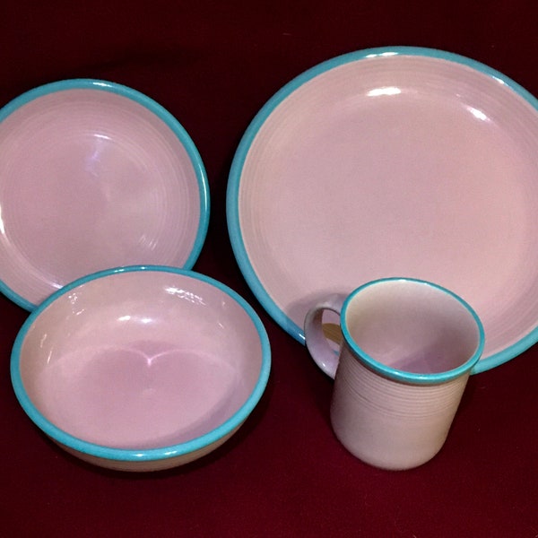 Rio Century Stoneware Japan Pink and Turquoise Blue Dinnerware