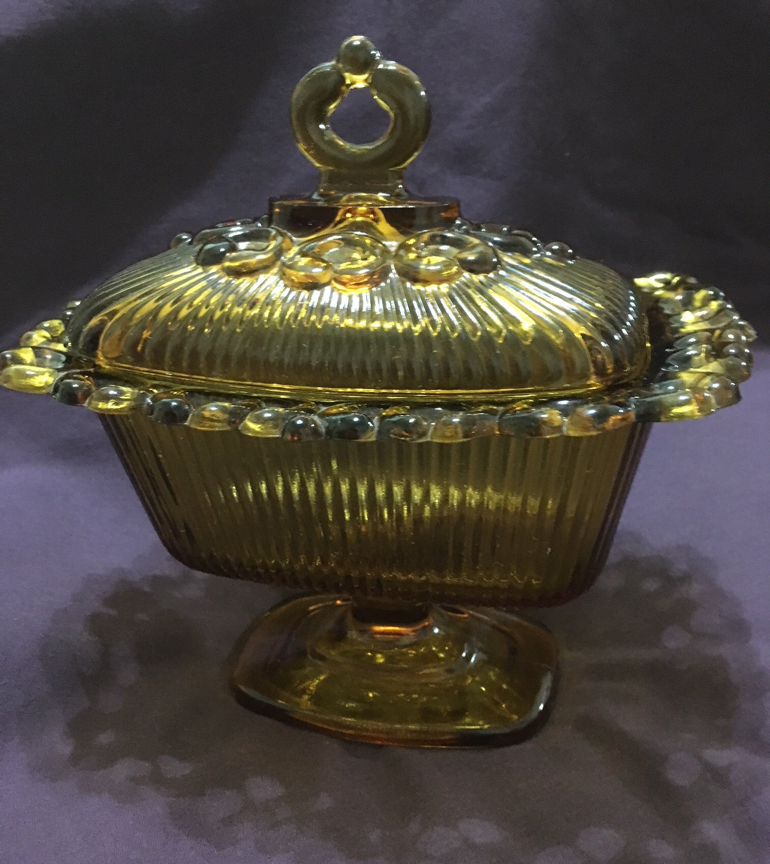 Vintage Indiana Glass Compote with Lid, in Beautiful Amber Glass