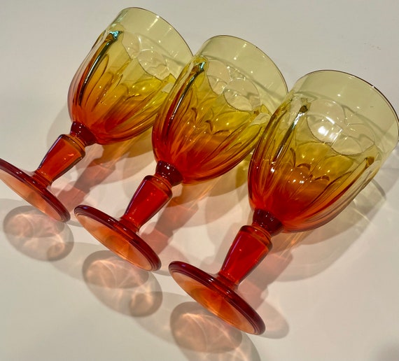 Amberina Stemmed Water Goblets 6.75" Tall 3.5" Top Rim Set of 4 or 3