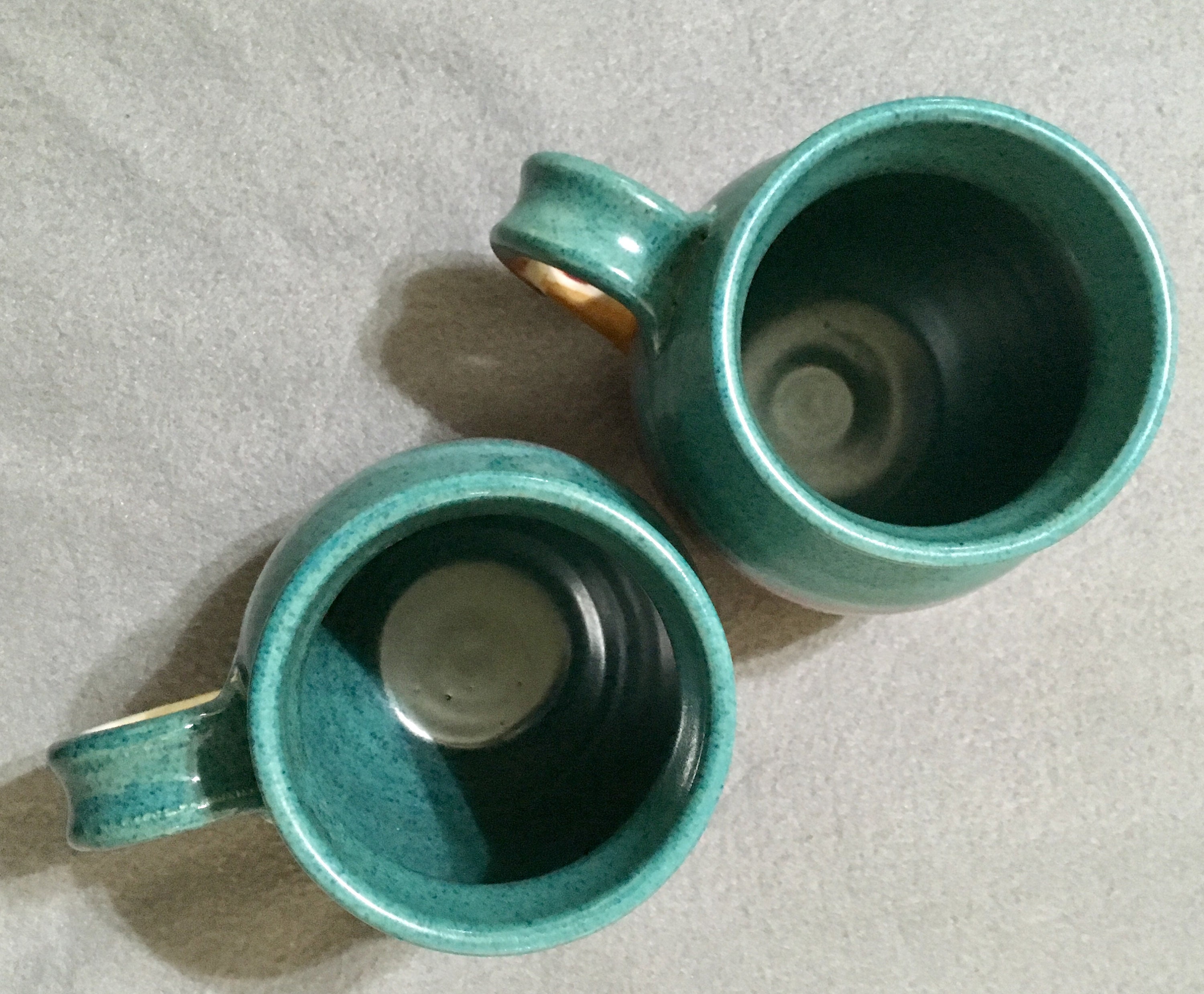 McQeeney Pottery Drip Glaze Coffee Mugs by Walt Glass